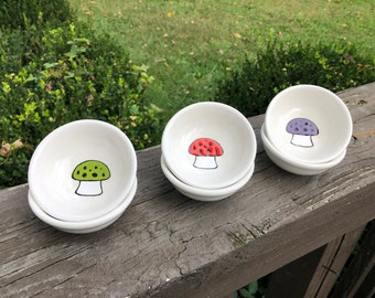 Colorful Mushroom Fungi Sauce Bowls Dishes handmade hand made OHIO USA pottery ceramics tattoo