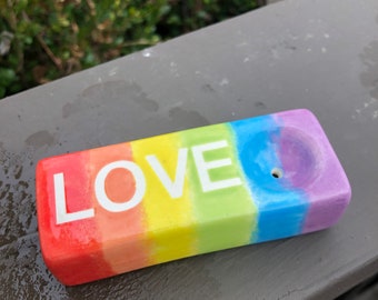 Rainbow LOVE Smoking Pipe ceramic pottery ohio usa handmade hand made tobacco accessory