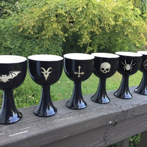 Black Pentagram Pentacle Cross Skull Bat Anarchy Goat Head Chalice Goblet handmade hand made OHIO USA ceramic pottery