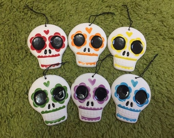 Rainbow Sugar Skull Christmas Ornaments handmade handmade OHIO USA ceramic pottery