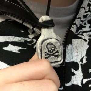 Skull Crossbones Poison Bottle Necklace ceramic pottery goth punk jewelry