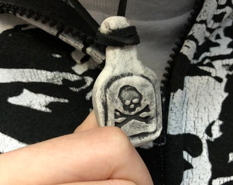 Skull Crossbones Poison Bottle Necklace ceramic pottery goth punk jewelry