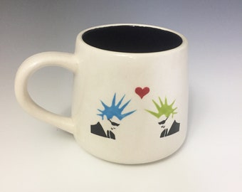 Handmade Punk Rockers Pottery Coffee Mug: Valentine's Day, Halloween