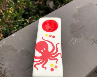 Red Octopus Smoking Pipe ceramic pottery ohio usa handmade hand made tobacco accessory