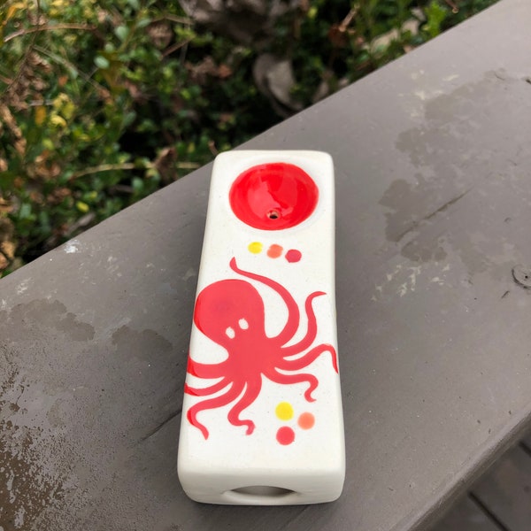 Red Octopus Smoking Pipe ceramic pottery ohio usa handmade hand made tobacco accessory