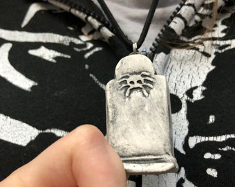 Creepy Little Spider Tombstone Tomb Stone Head Grave Necklace Gravestone Headstone Grave Stone Head Stone ceramic pottery