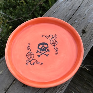 Round Orange Skull Ceramic Rolling Tray handmade hand made jewelry change tray key bowl