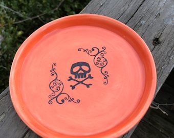 Ronde Oranje Schedel Keramiek Rolling Tray handgemaakte handgemaakte sieraden wissellade sleutelkom