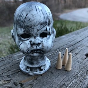 Porcelain Creepy Baby Head Incense Burner handmade hand made tattoo creepy halloween