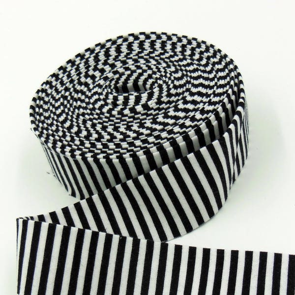 Quilt Binding Black and White 1/8'' Stripe 1 1/4" Single Fold