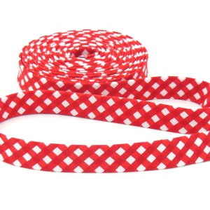 Double Fold 1/2'' Bias Tape 1/8'' Gingham Red Bias Binding image 1