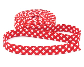 Double Fold 1/2'' Bias Tape 1/8'' Gingham Red Bias Binding