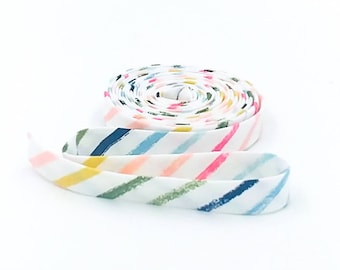 Double Fold Bias Tape 1/2''  Brush Stripe Rainbow White Binding