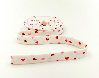 Double Fold Bias Tape 1/2'' Be Mine Hearts Ivory Bias Binding Moda