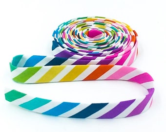 Double Fold Bias Tape 1/2'' Make Rainbow Stripe White Bias Binding