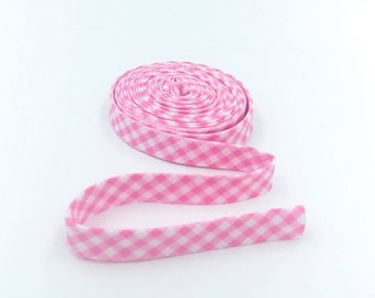 Double Fold 1/2'' Bias Tape 1/8'' Gingham Pink Bias Binding