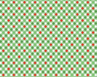 Jingle Bells Plaid Gingham Green Red Half Yard Fabric