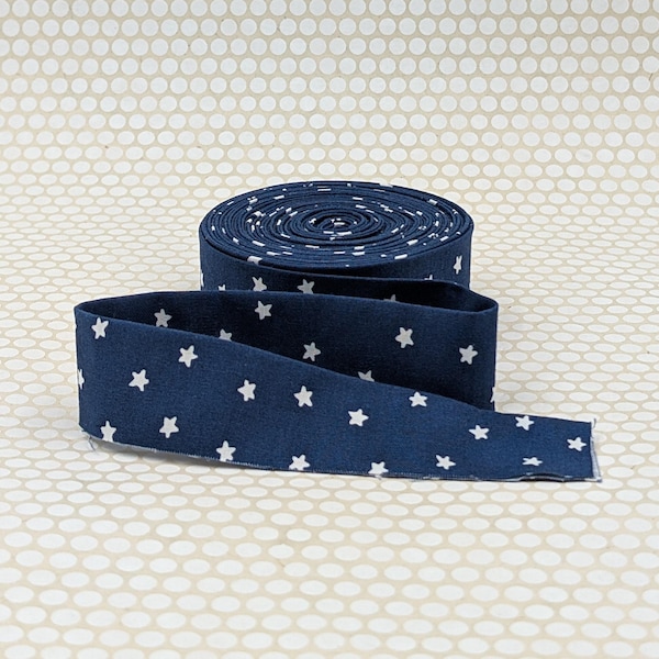 Quilt Binding Flag Stars White Blue 1 1/4" Single Fold