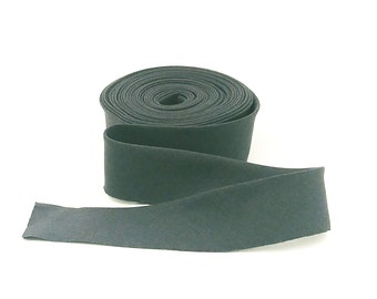 May include: A roll of dark gray fabric trim, approximately 1 inch wide, is shown on a white background. The fabric is rolled up and the end of the roll is unfurled.
