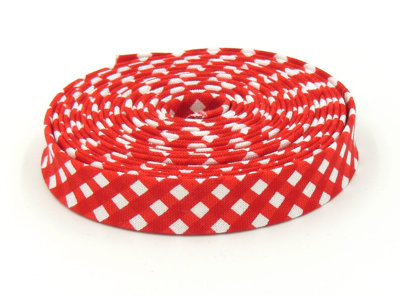 Double Fold 1/2'' Bias Tape 1/8'' Gingham Red Bias Binding image 2