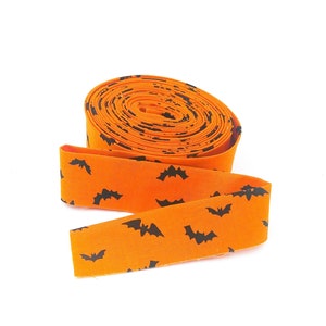 Quilt Binding Bad to the Bone Bats Orange Halloween 1 1/4" Single Fold Binding