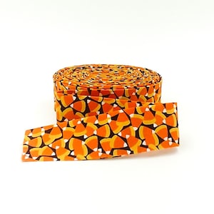 Quilt Binding Candy Corn Orange Black 1 1/4&quot; Single Fold Binding Halloween
