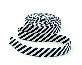Double Fold Bias Tape Navy Blue & White Stripe Binding
