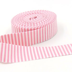 Quilt Binding Peony Pink & White 1/8'' Stripe 1 1/4" Single Fold Binding