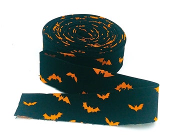 Quilt Binding Bats Black Orange  1 1/4" Binding Halloween