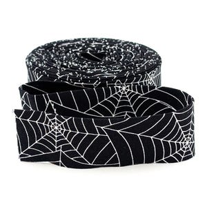 Quilt Binding Costume Maker&#39;s Act II Spiderwebs Black White 1 1/4&quot; Single Fold Binding Halloween