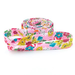 Double Fold Bias Tape 1/2'' Wide Liberty of London Tana Lawn California Bloom Pink 3 Yards Bias Binding