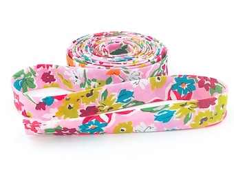 Double Fold Bias Tape 1/2'' Wide Liberty of London Tana Lawn California Bloom Pink 3 Yards Bias Binding