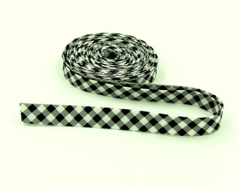 Double Fold 1/2'' Bias Tape 1/8'' Gingham Black Bias Binding