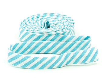 Double Fold Bias Tape Aqua & White Stripe Binding