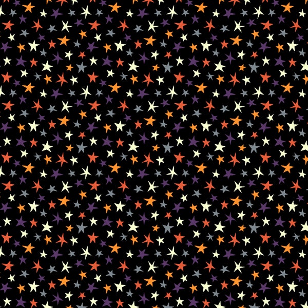 Maude Asbury Spellbound Twilight Zone Stars Glow-In-The-Dark Black/Purple Fabric Half Yards  Halloween