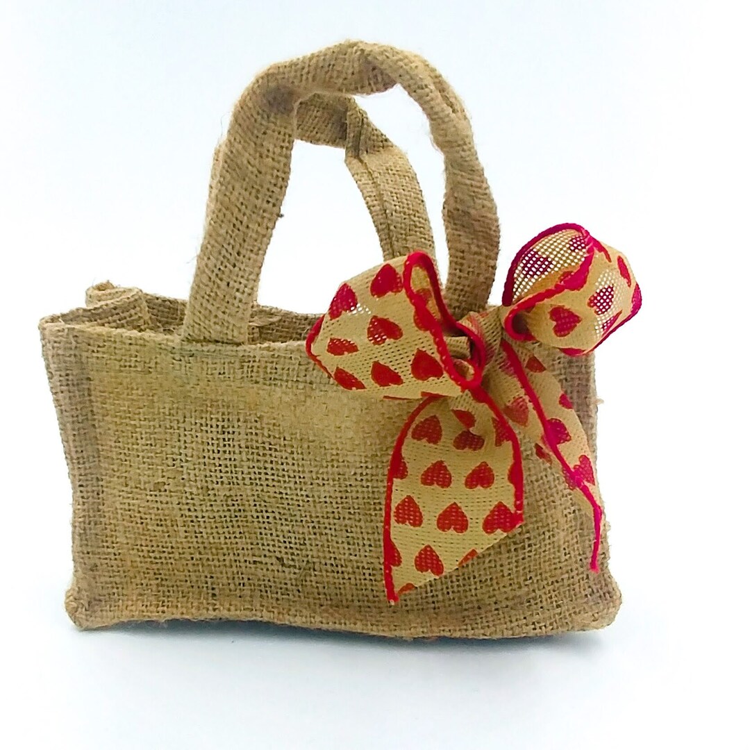 10 Small Burlap Bags With Handles Wedding Favor Reusable Gift Bags Bow