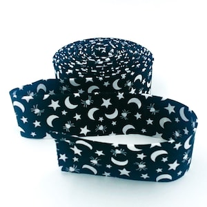 Quilt Binding Fright Delight Moon and Stars Black White 1 1/4&quot; Single Fold
