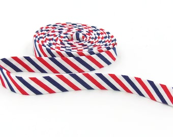 Double Fold Bias Tape 1/2'' Red White & Blue Patriotic Stripe Bias Binding