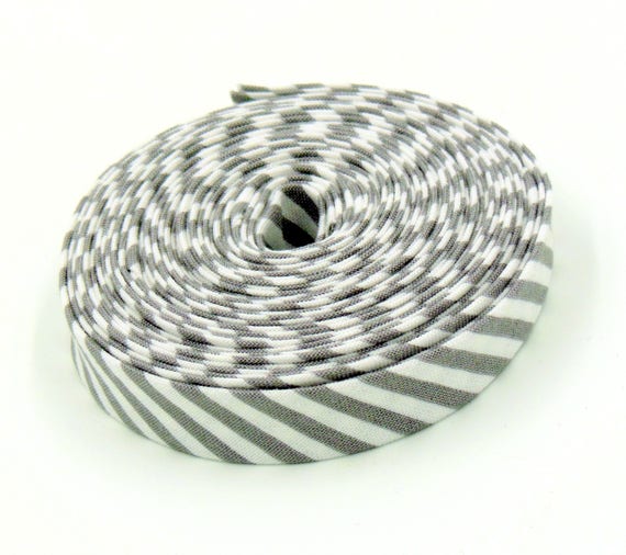 Double Fold Bias Tape Gray & White Stripe 1/2 Wide Bias Binding 