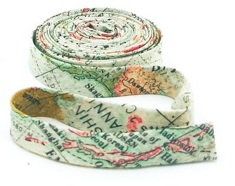 Double Fold 1/2'' Bias Tape Foundations Expedition Multi Bias Binding Map Print Fabric Tim Holtz