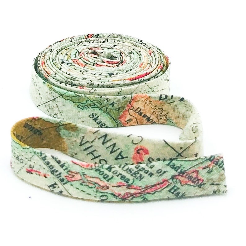 Double Fold 1/2'' Bias Tape Foundations Expedition Multi Bias Binding Map Print Fabric Tim Holtz image 1