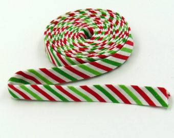 Double Fold Bias Tape 1/2'' Red & Green Christmas Stripe Bias Binding