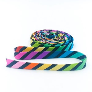 Double Fold Bias Tape 1/2'' Make Rainbow Stripe Black Bias Binding image 1