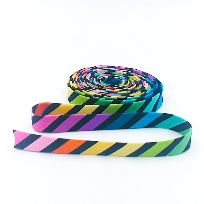 Double Fold Bias Tape 1/2'' Make Rainbow Stripe Black Bias Binding image 1