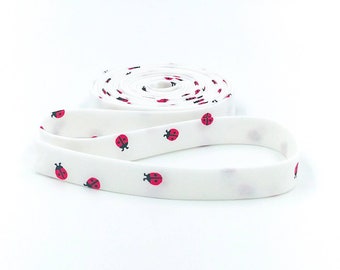 Double Fold Bias Tape 1/2'' Red Hot Ladybug White Bias Binding