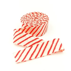 Quilt Binding Love Santa Peppermint Diagonal Stripe Red 1 1/4&quot; Single Fold