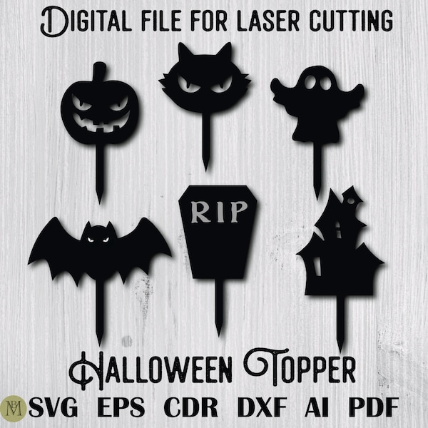 Halloween cake topper decor svg, Laser cut file cake topper Halloween svg dxf eps ai pdf cdr file, glowforge files, Halloween DIGITAL bundle