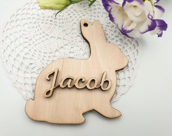 Spring Wood Rabbit easter table Decor Happy Easter Bunny Basket Tag Filler personalized baby gift Place Card Name Tag Name Sign Charm