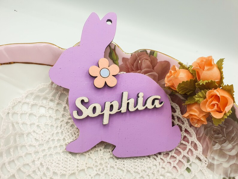 Spring Wood Rabbit easter table Decor Happy Easter Bunny Basket Tag Filler personalized baby gift Place Card Name Tag Name Sign Charm