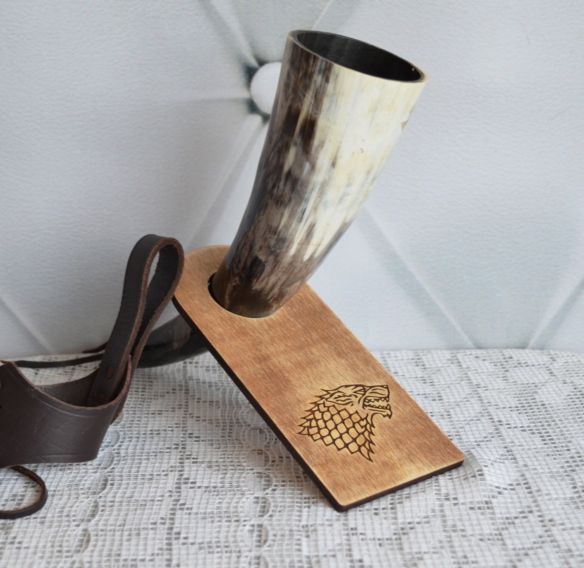 Wooden Drinking Horn Stand Wood Horn Holder Viking Triquetra Etsy UK